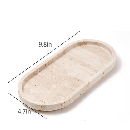 CHISELED ST DF SK Natural Travertine Oval - 10x5 Inch Bathroom and Vanity Marble Small Tray for Soap Bottle, Perfume, Aromatherapy and Jewelry Accessories - Countertop Tray with Non-Slip Raised Base
