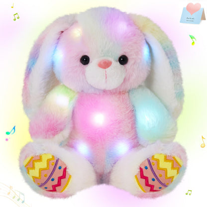 Glow Guards Easter Plush Bunny Stuffed Animal, Musical Light up Rainbow Stuffed Bunny, Singing Rabbit Stuffed Animal Toy with Floppy Ear Bunny Easter Gifts Bedtime Friend for Baby Girls Boys Kids, 10"