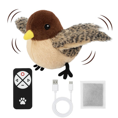 CKFPS Flying Bird Cat Toy (Not a Flying Bird) – Interactive Flappy Bird Toy for Indoor Cats, USB Rechargeable with Real Feathers, Chirping Sounds & Remote Control