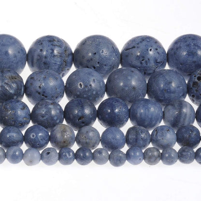 10mm Natural Blue Coral Gemstone Round Loose Beads Crystal Stone Bracelet Necklace Accessories Crafts for Jewelry Making DIY,1 Strand 15"