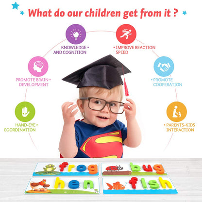 KMUYSL Learning Toys for 3 4 5 6 Years Old Boys and Girls - See & Spell CVC Word Builders with Alphabet Cards for Kids, Preschool Learning Activities Toys, Idea Birthday Gifts for Age 3-5 4-6 Kids