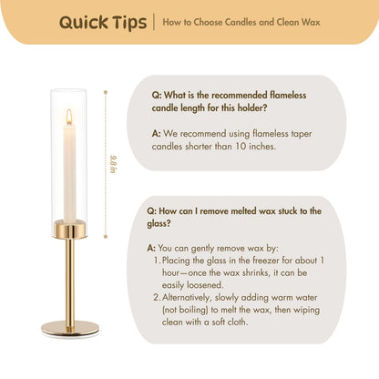 Gold Hurricane Candle Holders Set of 3, Tall Metal & Windproof Glass Taper Candle Holders, Brass Candlesticks Holder Decorations, Table Centerpieces for Weddings, Christmas, Parties, Fireplace Decor