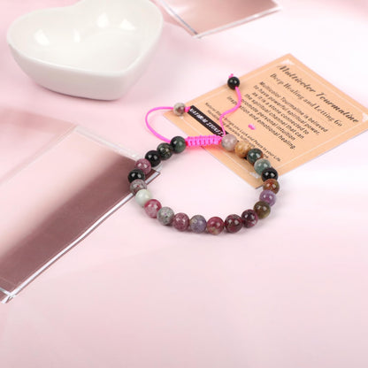AD Beads 8mm Multicolor Tourmaline Bracelet - Deep healing - Handmade Natural Stone Crystal Bracelet with Adjustable Macrame String - Yoga Healing Power Energy Gifts for Men and Women