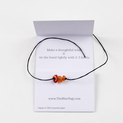 The Blue Yogi Carnelian Healing Crystal Bracelet Anklet 2-in-1 Adjustable Tie Closure Natural Stone Protection Jewelry with Affirmation Card
