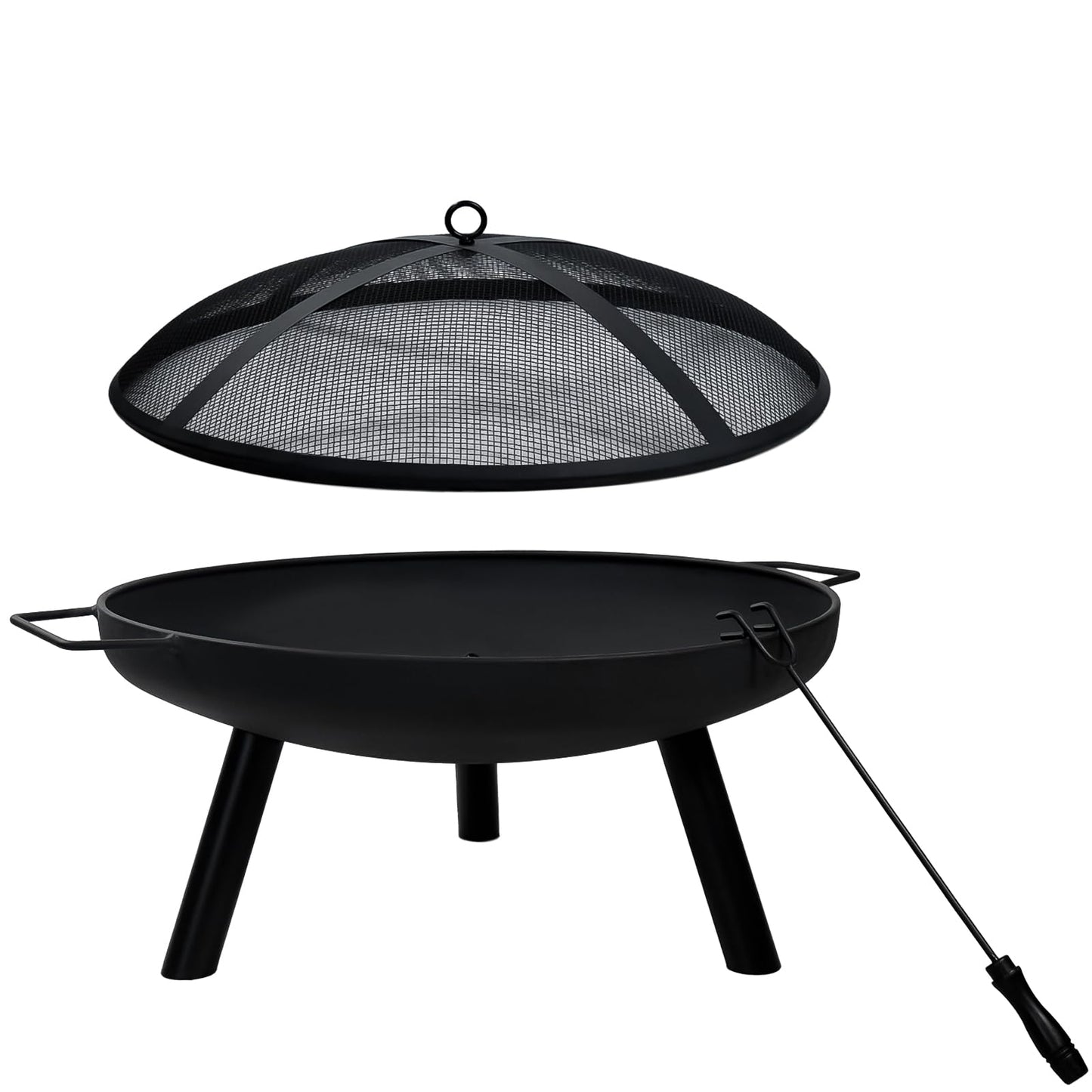 23inch Portable Fire Pit with Fire Poker and Spark Screen, 2 in 1 Small Round Outdoor Fireplace for Outside Heating, Bonfire Party, Camping, Backyard, Patio, Garden, RV Trip