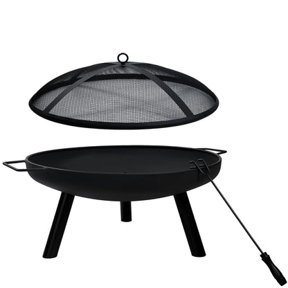 23inch Portable Fire Pit with Fire Poker and Spark Screen, 2 in 1 Small Round Outdoor Fireplace for Outside Heating, Bonfire Party, Camping, Backyard, Patio, Garden, RV Trip