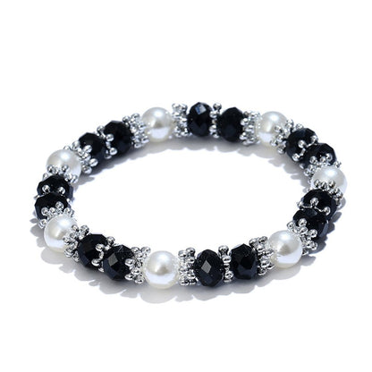 Pearl Bracelets for Women,Freshwater Pearls Crystal Bracelet Boho Bracelets Bead Bracelet Gifts (Black)