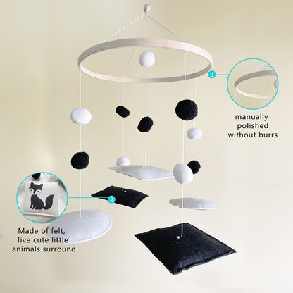 Vlokup Montessori Mobile, Black and White Mobile for Baby, Woodland Baby Crib Mobile for Boys Girls, Neutral Nursery Mobile High Contrast Mobile for Pack N Play, Nursery Decor Woodland