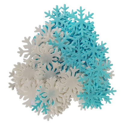 Homankit 50Pcs Edible Cake Cupcake Toppers Snowflakes Christmas Winter Party Decoration White and Blue