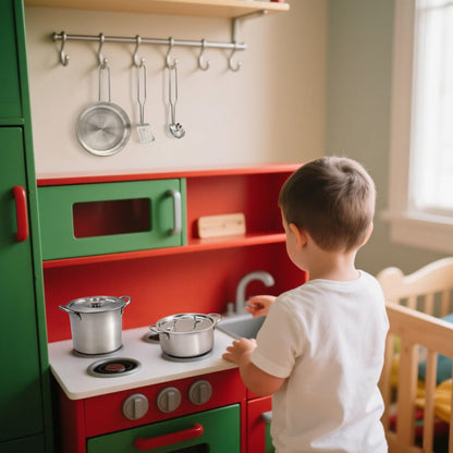 13Pcs Kids Pretend Play Kitchen Accessories Pots and Pans Playset, Stainless Steel Pots and Pans Cooking Utensils in Draining Caddy Kitchen Toy Set Accessories for Kids Toddler Age 3 Years Old