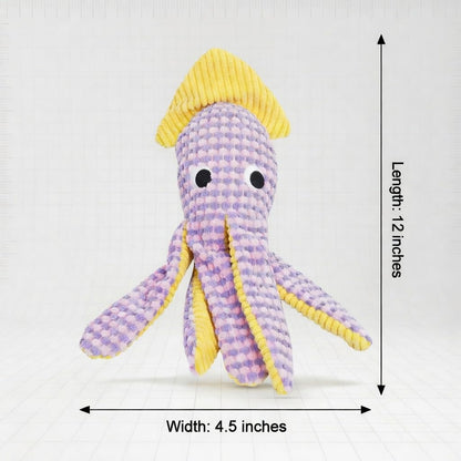 Paw-FECT Piece Soft Plush Squid Dog Toy, with Interactive Squeaker, Crinkle Legs and Fin, Great Companion and Emotional Support Durable Chew Toy, Breeds and Size Dogs
