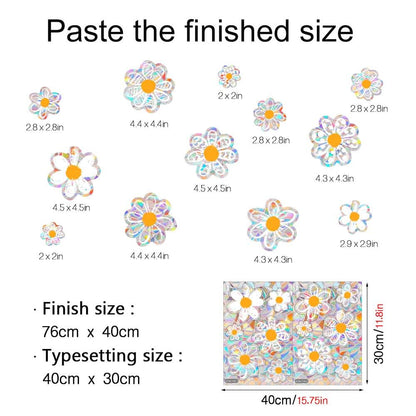 12pcs Spring Summer Daisy Window Stickers, Double-Side Glass Decals Shiny Rainbow Prism Anti Collision Window Clings for Mirror Glass Display Shop Office School Supplies Reusable