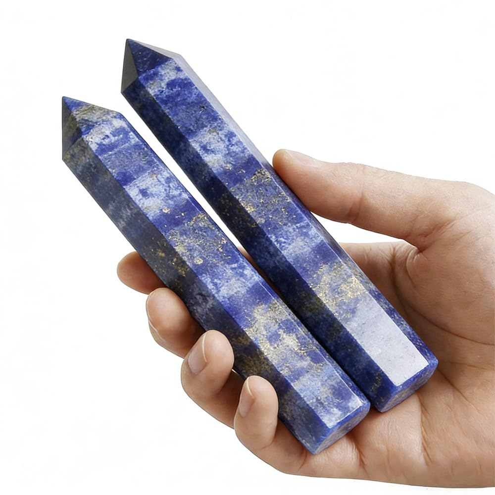 Natural Lapis Lazuli Crystal Point - 5.8-6.2 inch Raw Stone Hand-Polished Wand for Third Eye Activation, Chakra Balancing,Spiritual Healing & Meditation(Lapis Lazuli /5.8-6.2 inch 2pcs)