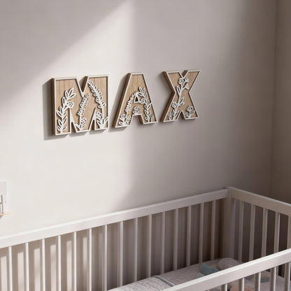 caiydramy 3D Layered Floral Wooden Letters for Wall Decor, 4.9" Name Sign for Nursery, Wood Alphabet Letter A Boho Wildflower Girls Kids Room Initials for Table Shelf Home Decorations