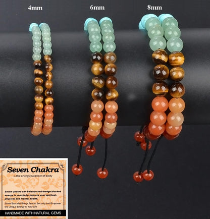 MASSIVE BEADS Seven Chakra Stones - Stone of Balance Energy - Handmade Yoga Adjustable Macrame Bracelet Natural Stone Crystal Healing Power Energy Gifts for Unisex Adult 8mm