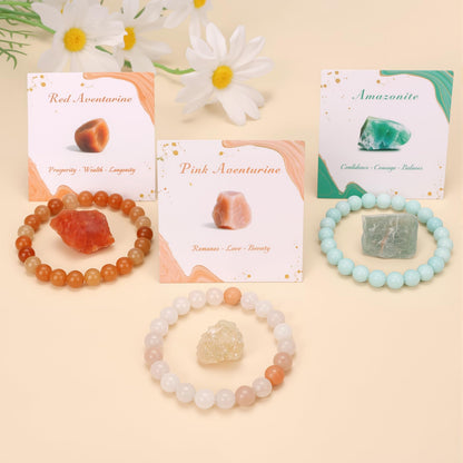Pendlixy 3PCS Healing Crystal Bracelets for Women Men 8mm Pink Aventurine Amazonite Natural Stone Beaded Stretch Bracelet Handmade Gemstone Reiki Spiritual Jewelry Gifts