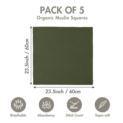 Muslin Receiving Blankets, Neutral Blanket Swaddling for Newborn Boys and Girls, 5 Pack Breathable and Skin-Friendly Swaddle Wrap for Infant Baby (Bright Leaves)