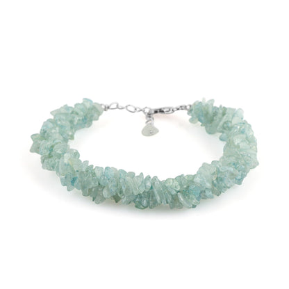 CRYSTALIS Natural Aquamarine Beads Braided Rope Bracelet, Chips Nuggets Beaded Gemstones, Chakra Healing Stones, Gift Giving Womens Jewelry, 925 Sterling Silver Bracelet 8 inch