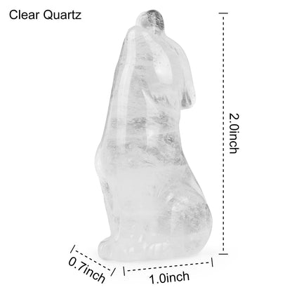 Artistone Crystal Wolf Statue 2" Clear Quartz Wolves Figurine Decor for Home Office Healing and Crystal Stone Ornament Gemstone Pocket Animal Sculpture with Gift Case for Women, Men
