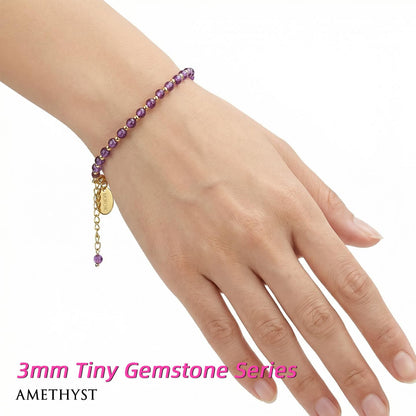 Morchic 3mm Purple Amethyst Quartz Natural Gemstone Beaded Bracelet for Women, Dainty Charm Jewelry, Adjustable 7.1-8.6", Ideal Birthday Holiday Gift