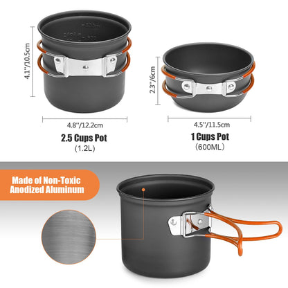 Odoland 8pcs Camping Cookware Mess Kit, Camping Pot and Pan Set with Mini Backpacking Stove, Stainless Steel Cup, Spork and Tank Bracket, Cooking Gear for Outdoor, Hiking, Picnic, Campfire, Red