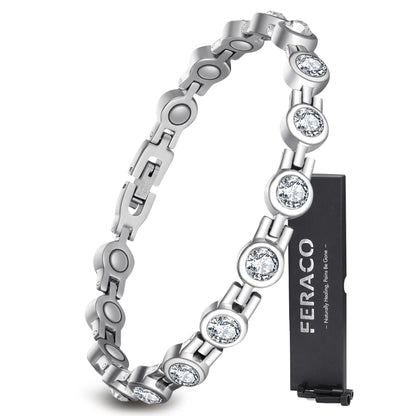Feraco Magnetic Bracelet for Women Titanium Steel Magnetic Bracelets with Gorgeous Sparkling Cubic Zirconia Costume Jewelry Gifts (Silver)