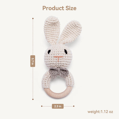 Crochet Baby Rattle, Baby Shaker Toy, Baby Rattles 0-6 Months, Handmade Newborn Toys, Easter Bunny Rattle, Animal Baby Rattle，Knitted Stuffed Animals Gifts for Boys and girs Bunny Rattle