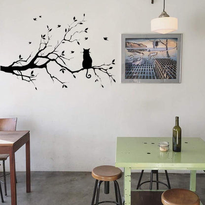 Lnrkai 14.2 x 22in Black Cat on Tree Branches Wall Decor Stickers Nursery Leaves, DIY Removable Wall Art Decal Mural Wallpaper Home Decoration for Living Room, Bedroom, Farmhouse, Bathroom Decor