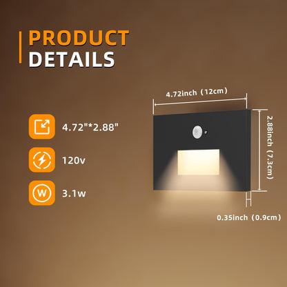 Jandov 4 Pack Motion Sensor Stair Lights Indoor Outdoor,Dimmable Motion Activated Step Lamp 3000K/4000K/6000K,Hardwired 120V 4W IP65 Waterproof Outside Stairway Light,Led Staircase Lights- Black