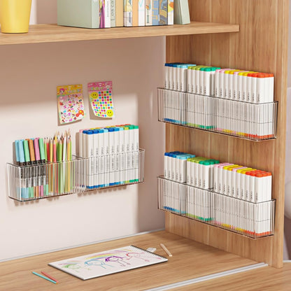 MAKIOTEKO 2 Pack Wall Mount Marker Organizer, Makeup Organizer Hanging Storage Organizer Bin Floating Shelves for Office Bathroom Kitchen Bedroom (Large)