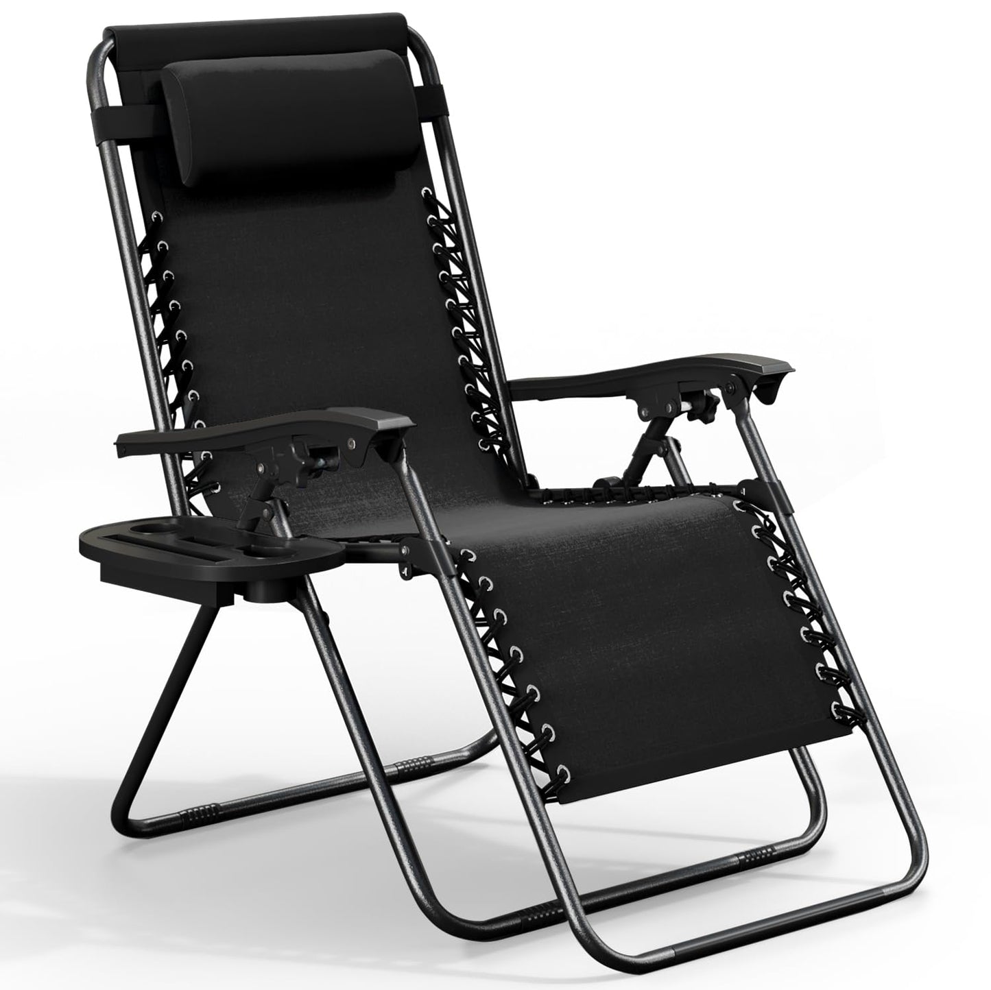 Nestl Zero Gravity Chairs, Portable Patio Lounge Chair Outdoor with Pillows & Cup Holder Trays, Adjustable Steel Mesh Reclining Camping Chair, Folding Patio Lawn Chair for Deck, Beach, Yard - Black