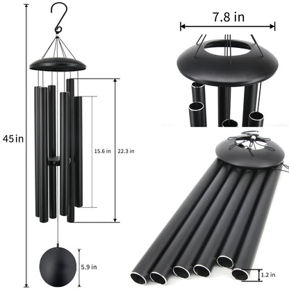 ASTARIN 45 in Memorial Wind Chimes Large with 6 Heavy Tubes, Large Deep Tone Wind Chimes Outdoor for Garden Hanging Décor,Sympathy Gifts. Black