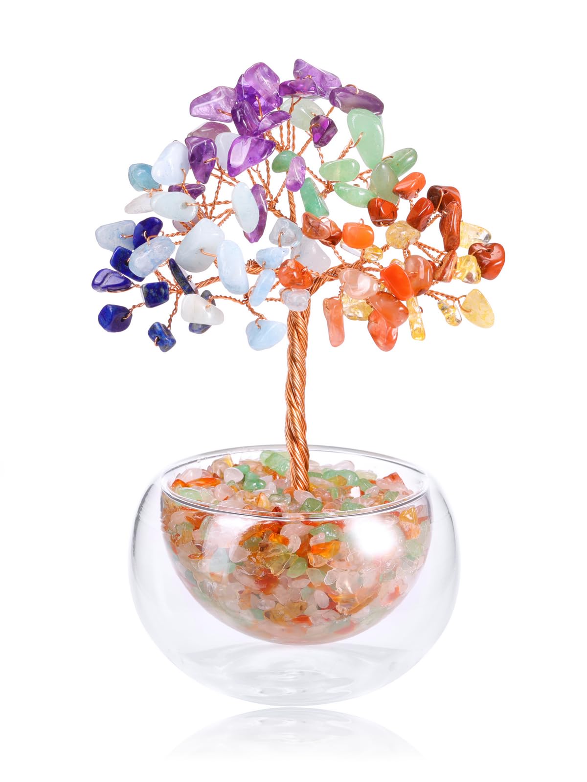 PESOENTH Chakra Tree Crystal Tree of Life,7 Chakra Stones Healing Crystal Gemstone Trees Reiki Positive Energy Gifts for Women Mom Birthday,Spiritual Chakra Decor Gifts for Home Room Office