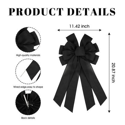 NUVCELKA Black Large Bow for Wreath Tree Topper 11x21 Inch Linen Texture Wired Ribbon Big Bows for Front Door Halloween Farmhouse Decor Gift