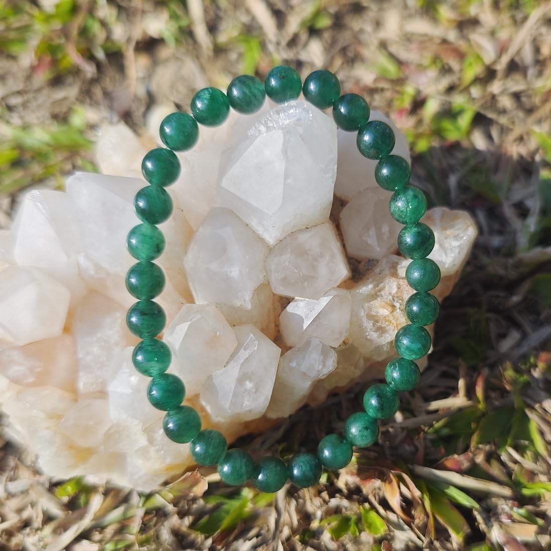 8mm Emerald Bracelet | Natural Green Heart Chakra Crystal Beads - Handmade Gemstone Meditation Bracelet for Abundance & Love & Luck | Beading Tool Kit - Fits for 6.5-7.5 inch Medium Wrist Size