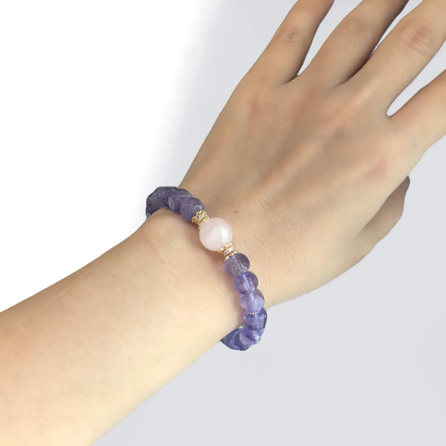 Magiriam Natural Amethyst Faceted Square Sugar Shape with Rose Quartz Bracelet Healing & Anxiety Crystal Bracelet - Gift for Women Lady and Friend