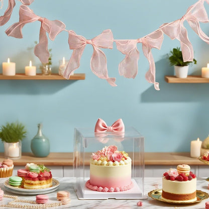 1 String of 12pcs Tulle Bow Garland Pink Bowknot Banner Garlands for Decoration Ribbon Garland Party Banner for Birthday,Wedding,Engagement,Anniversary,Bridal Shower, Bachelorette Party Pink Bow Decor