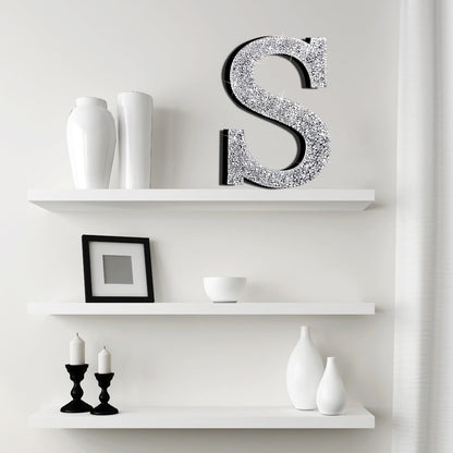 Qunclay Silver Crystal Diamond Bling Letters Crushed Diamond Decoration Wooden Glitter Letter with Screw and Hooks Rhinestone Gift for Wedding Y2k Mcbling Bedroom Wall Decor(Letter S,5.7"l X 5.7"w)