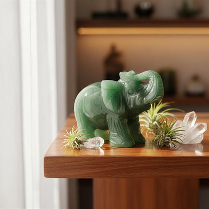 SquarezhenBo Elephant Ornament, Elephant Statue, Jade Stone Handcraft Natural Green Jade Stone Elephant Statue Decor Toys in Hand Home Décor Accents Sculptures (Green)