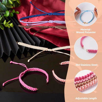 KISSITTY 12Pcs Half-Finished Waxed Polyester Cord Bracelet Adjustable Cord Rope Bracelet with Jump Ring for Wrist Charm Jewelry Making