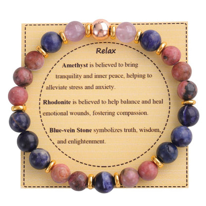 KSQS Healing Stone Bead Bracelet for Women, Natural Gemstones Balance Protection Bracelet, Spiritual Crystal Beads Bracelet Anxiety Relief with Meaning Card(#51)