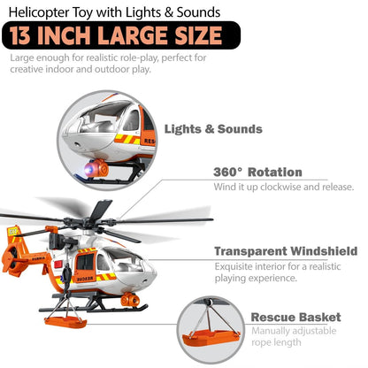 CSDCSD Helicopter Toy with Lights and Sound Sirens,Boys Toys,Rescue Vehicles Toys for Kids Aged 2 3 4 5 6 and Up,Best Toddler Kids Boys Gifts (Rescue Helicopter)
