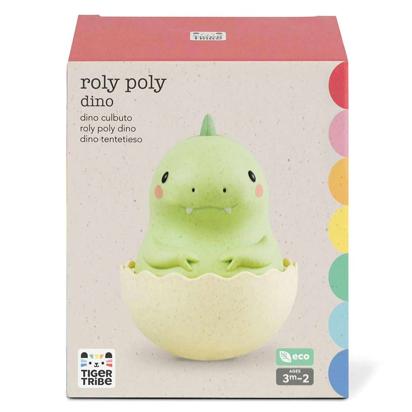 Tiger Tribe: Roly Poly - Dino - Wobbling Tummy Time Toy, Soothing Sensory Play, Gentle Tinkling Sound, Eco Bioplastic, Baby-Infant-Toddler 3mos - 2yrs
