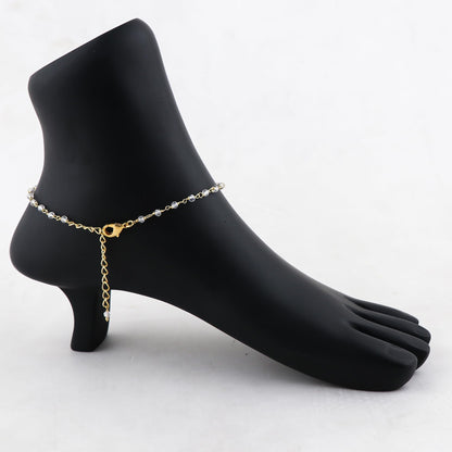 JOR Natural White Topaz Beaded Rosary Anklet, Handmade Craft, Anklet Beads Bracelet, Chakra Healing Anklet, Gemstone Women Jewelry, Dainty Gold Plated Anklet 9 inch + 2 inch (1pcs)