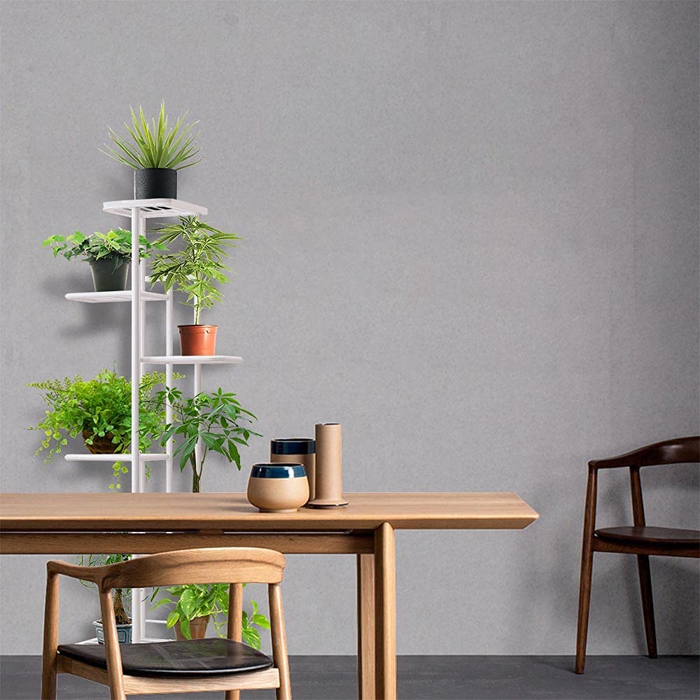 MTB Garden 6 Tier Metal Plant Stand for Indoor Outdoor Flower Pot Display Planter Shelf, White