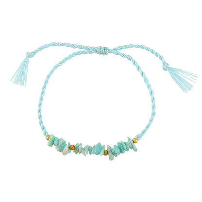 GEMSYMPHONY Amazonite Gemstone Chips Rope Bracelet – Adjustable Handmade Crystal Chip Bead Bracelet for Women & Men, Natural Stone Healing Jewelry, Boho Style, Unisex Spiritual Gift (Amazonite)