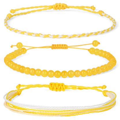 QOGIR Handmade Healing Bracelets,4mm Natural Yellow Agate Gem Stone Beads Bracelet for Men Women Gifts with 2PCS Size Adjustable Rope Bracelets