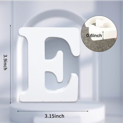 AOCEAN 4 Inch White Wood Letters Unfinished Wood Letter for Wall Decor Decorative Standing Letters Slices Sign Board Decoration for Craft Home Party Projects (E)