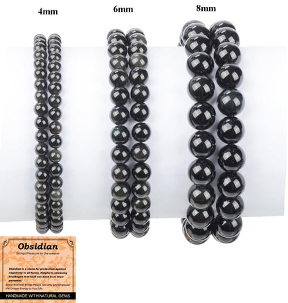 MASSIVE BEADS Black Obsidian - Stone of Pleasure - Handmade Yoga Stretch Elastic Bracelet Natural Stone Crystal Healing Power Energy Gifts for Unisex Adult 4mm