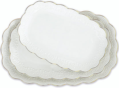 Kassel Ceramic Serving Platter Set | 16”/14”/12” Oval Serving Trays for Entertaining at Parties and Weddings | Oven Safe Extra Large Serving Trays for Tacos, Steak, and Cake